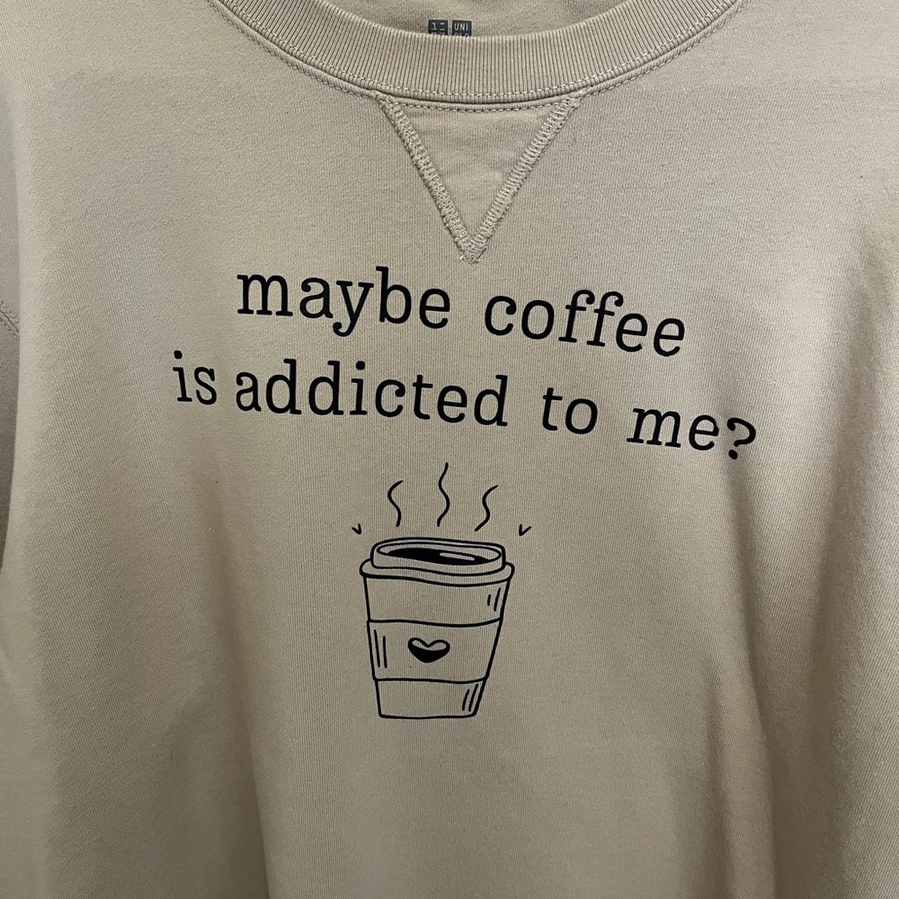 Uniqlo Beige Coffee Funny Graphic Crewneck Sweater